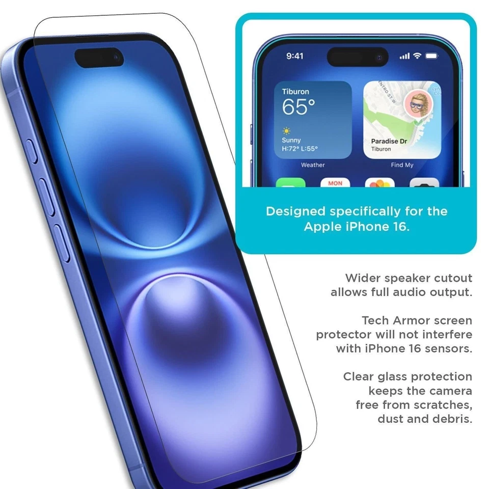 Tech Armor Ballistic Glass Screen Protector for iPhone 16 - 3 Pack - Image 4 of 4