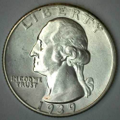 1939 Washington Silver Quarter Uncirculated 25c US BU Coin from Old Collection