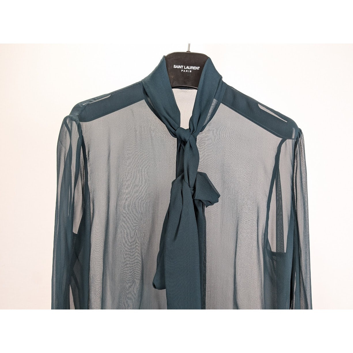 Camicetta Saint Laurent Paris Crepee De Soie in canard nuova con etichette F 40