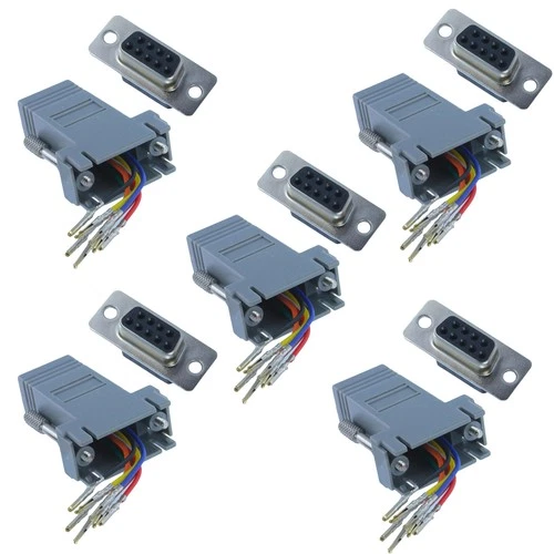 5Pcs DB9 9 Pin RS232 Serial Port Female to RJ45 Female Network Adapter 8P8C