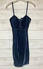 Windsor Navy Blue Velvet Velour Bodycon Dress Y2K Criss Cross front Size M