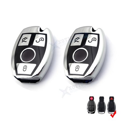 2PCS Silver Key Fob Protector Shell For Mercedes Benz C E S GLA GLC SL Class