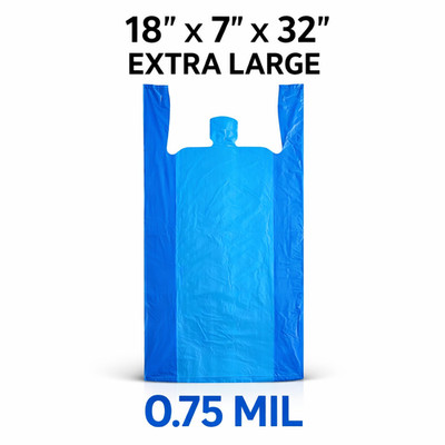 Bags Extra Large 18 x7x 32 .75 Mil Blue Heavy Duty T-Shirt Plastic Grocery Shopp