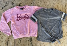 BARBIE GIRLS SWEATSHIRT PINK SPARKLY LOGO ON FRONT, GRAY TSHIRT BOTH Sz 8