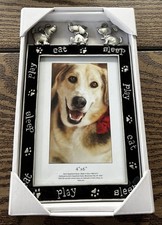 Dog Puppy Picture frame, eat, sleep, play Black enamel And Pewter NEW 4"X6"