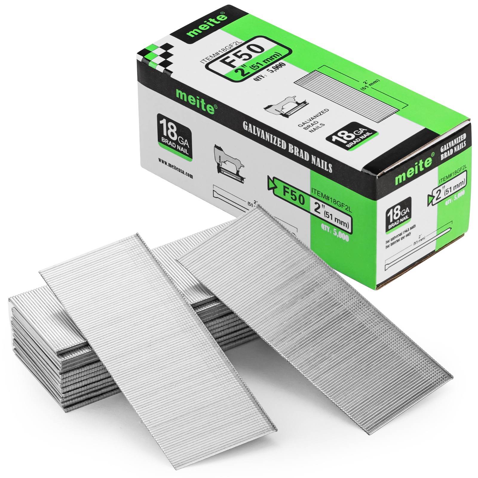 5,000 Counts meite 18GA Brad Nails Galvanized Straight for Pneumatic Brad Nailer