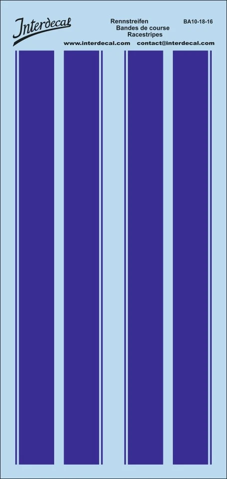Bandesdecourse 1/18 Décalcomanies bleu foncé 164x78mm INTERDECAL - Photo 1/1