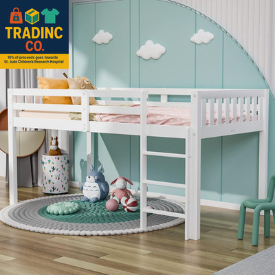 Twin Loft Bed Low Loft Bed Frame for Little Kids Small Room/Low Ceiling Bedrrom