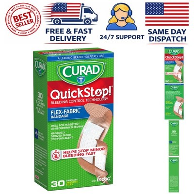 QuickStop Bleeding Control Bandages - Flexible Fabric, 30 Count Assorted Sizes
