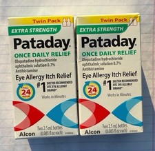 2 Twin Packs of Extra Strength Pataday Eye Allergy Itch Relief 2.5 ml. Exp 2027