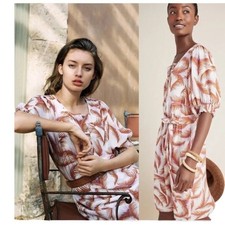 Anthropologie Button Front Linen Shirt Dress XS Tropical Resort Hawaiian Chic