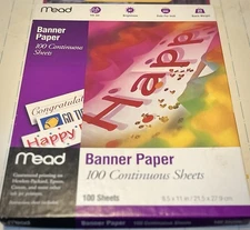 Mead Banner Paper 100 Continuous Sheets 8.5" x 11" Complete Box Sealed Multi Use