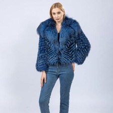 New Real Silver Fox Fur Coat Women Full Pelt Jacket Winter Lapel Collar Overcoat