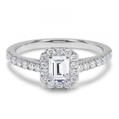 0.85 Ct Emerald Cut Genuine Moissanite Engagement Ring 950 Platinum Size 4