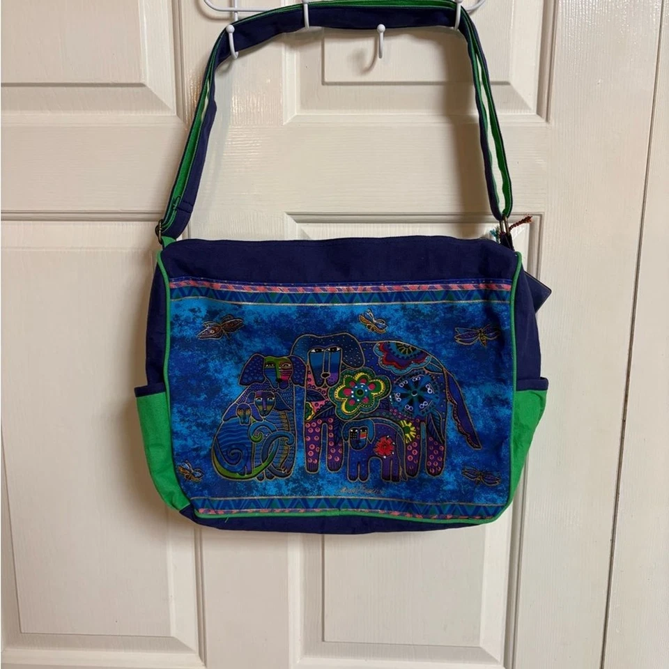 De colección Y2K Años 90 LAUREL BURCH Mediano Lona Cartera Bolso Hobo Bolso de Mano Perro Foto 3 de 4