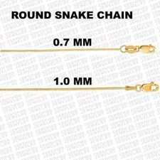 Solid 14K Yellow Gold Round Snake Chain Necklace, 16" 18" 20" 24" Inch, 0.7mm 1m