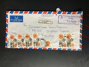 India Registered Cover to Finland City Cancel 1980s-1990s Cover #2026