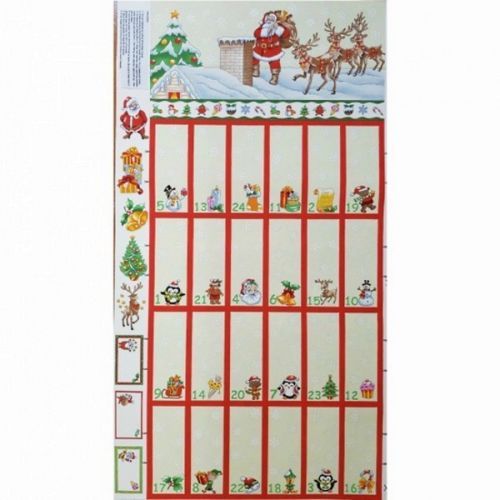 Christmas Santa Rooftop Advent Calendar Cotton Quilting Panel Fabric