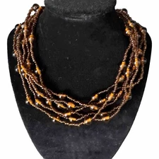 Vtg Necklace Amber Glass Choker Multi 6 Strand Y2K Art Deco South Western Fairy