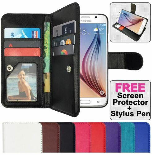 Leather Flip Case Wallet PU Cover For Samsung Galaxy S3 S4 S5 S6 S7 Edge J1 Mini - Picture 1 of 18