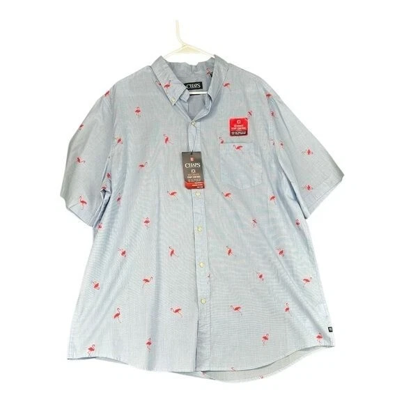 Chaps NWT Men’s XXL SS Button Shirt Flamingo Print Temp Control Breathable