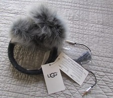 UGG Wired Earmuffs Tech Grey Toscana Fur Black Wool Band New
