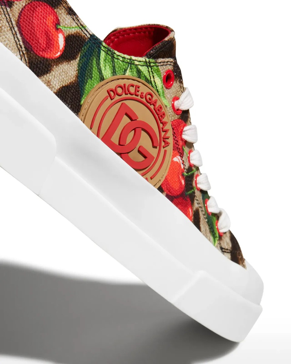 Dolce Gabbana Portofino Cherry Leopard Low-Top Sneakers Sz