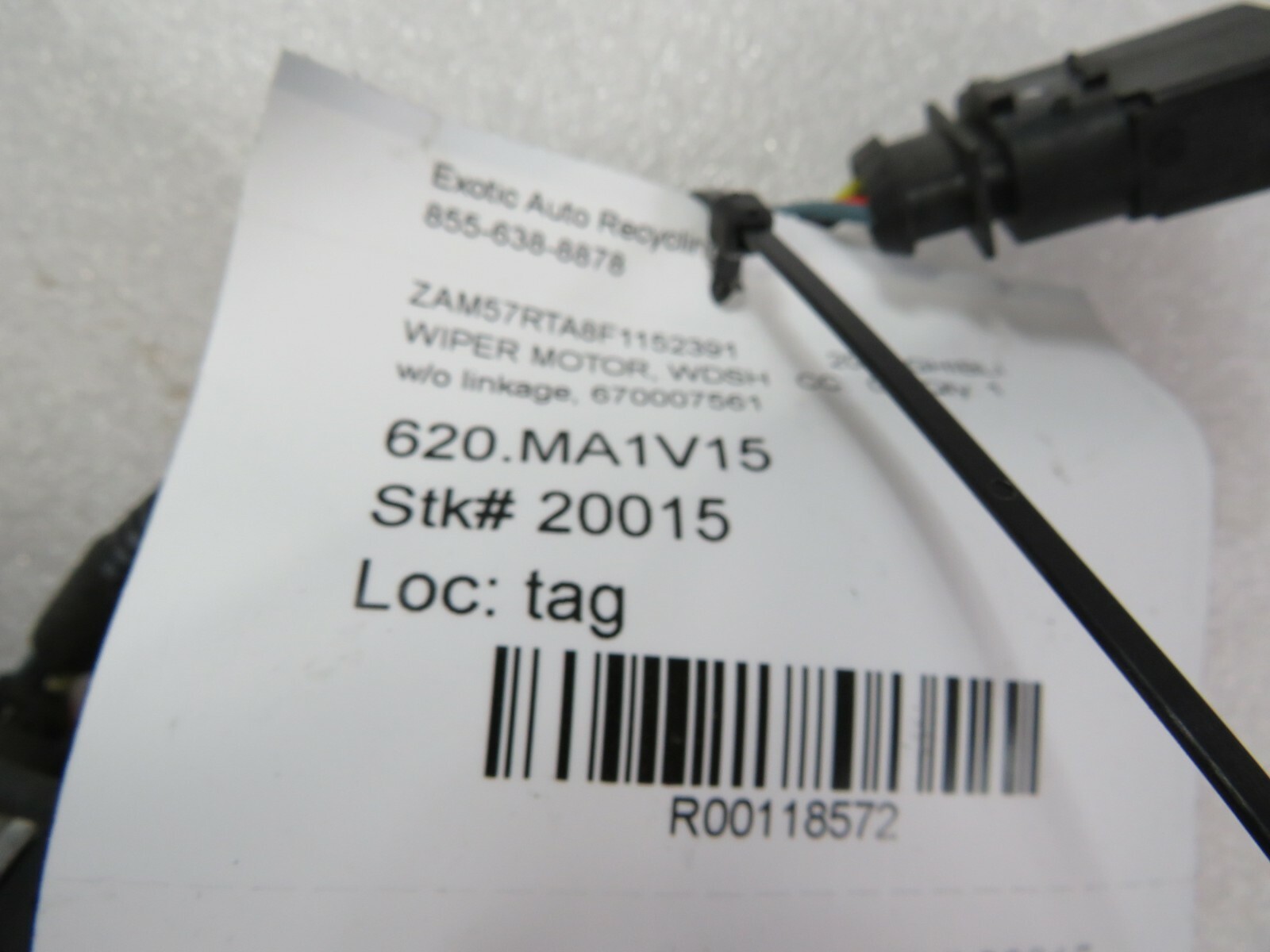 Maserati Ghibli, Windshield Wiper Motor w/o Linkage, Used, P/N 670007561