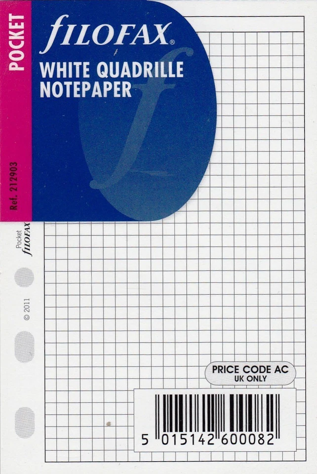 Filofax 212903 Einlage Pocket: karierte, weiße Notizblätter / 20 Blatt