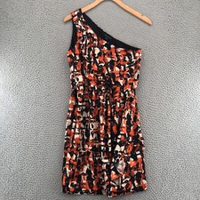 Banana Republic Dress Womens 2 Orange One Shoulder Draped Sheath Pleated Mini