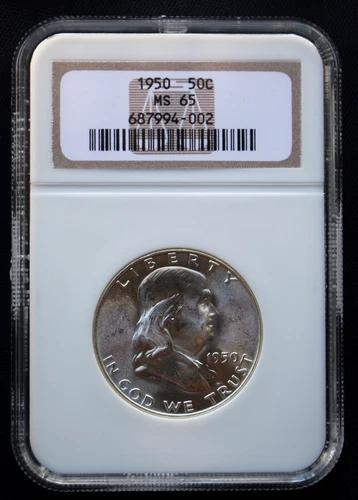 1950 USA 50 CENT FRANKLIN HALF DOLLAR .900 SILVER - NGC MS 65