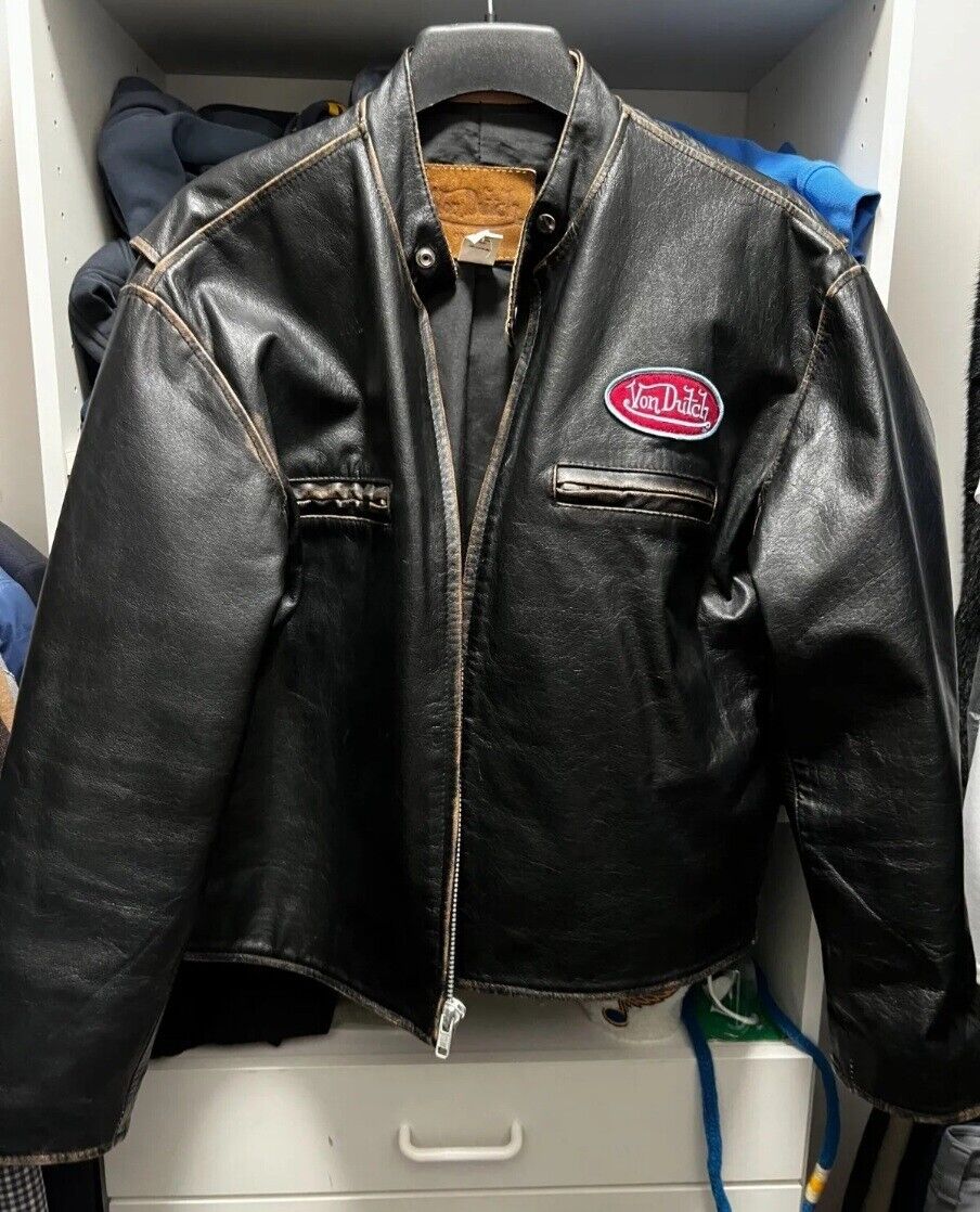 🚨🔥Vintage Von Dutch Leather Mens XL Jacket Motorcycle 🚨🔥Vintage Von Dutch Leather Mens XL Jacket Motorcycle