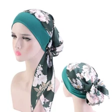 Floral Chiffon Hijab Caps - Muslim Head Scarf Turban Bonnet Ready To Wear Wrap
