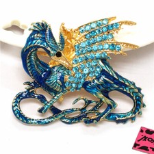 Blue Enamel Cool Dragon Magical Crystal Fashion Women Charm Lady Brooch Pin Gift