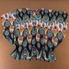 Apt 9 Womens Size Small Colorful Print Sheer Drawstring Waist Pullover Blouse