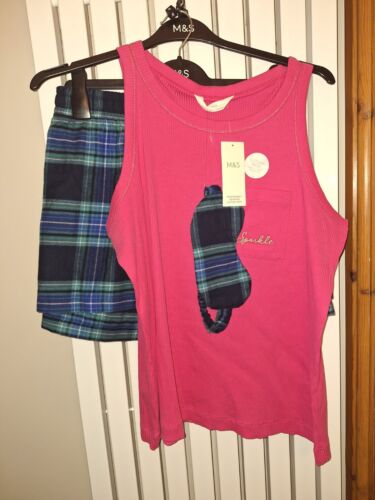 Ladies Pink Mix Checked Short Pyjama Set With Eye Mask Size 20 From Marks And... - Photo 1/3