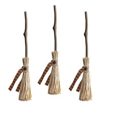 Small Brooms Set of 3 Primitive Fall Halloween Decor Straw w/Rusty Bells 11 inch