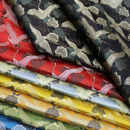 75*100cm Faux Silk Satin Fabric Craft Brocade Damask Chinese Crane Embroidery - Picture 3 of 20