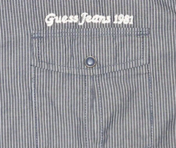 GUESS Shirt Adult Large Gray Logo Snap Button Classic Short Sleeve Pockets Mens - Image 4 of 4