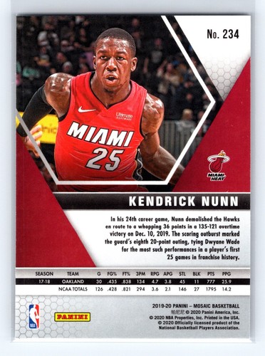 2019 Mosaic Kendrick Nunn Rookie #234 Heat - Bild 2 von 2