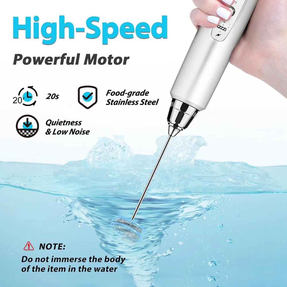 Milk Frother Rechargeable Handheld-Electric Whisk 3 Speed Adjustable, Coffee Fro