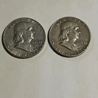 (2) Two Franklin 90% Silver Half Dollars Dates Are 1962 D / 1954 S