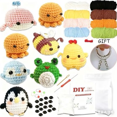 Complete Beginner Crochet Set 8PCS   Animal Projects, Yarn, Hooks & Video Lesson