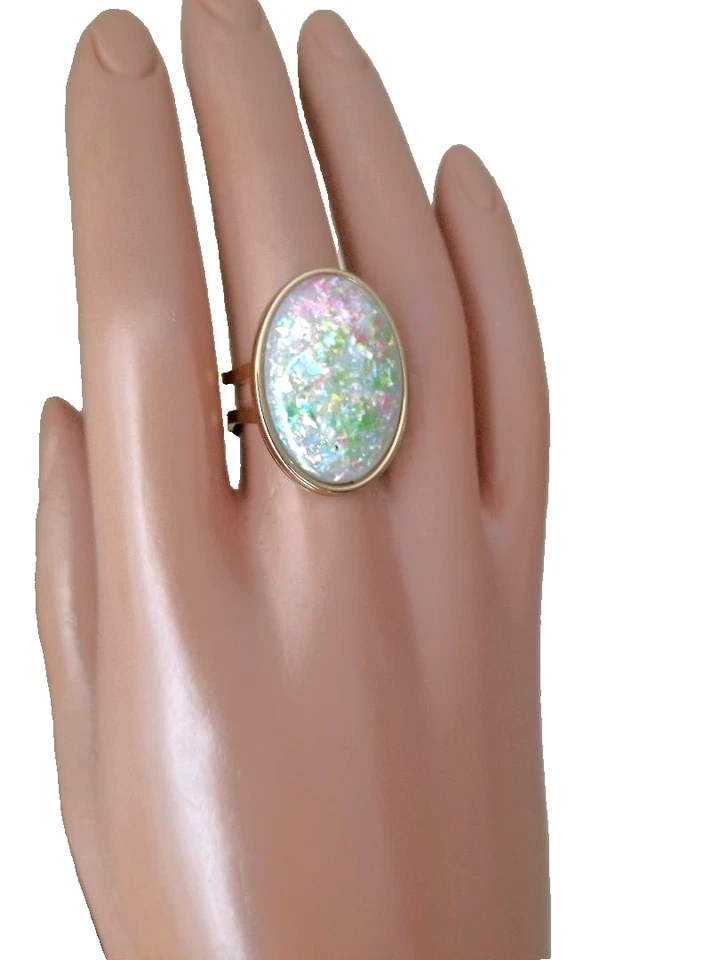 Кольцо с белым опалом; кольцо из смолы для шампанского из 18-каратной позолоченной нержавеющей стали - Изображение 2 из 4