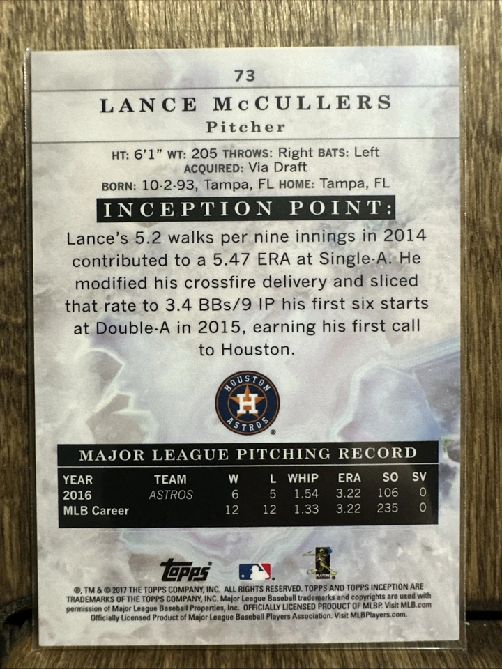 2017 Topps Inception Lance McCullers #73 Houston Astros - Image 2 of 4