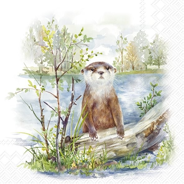 4 x Paper Napkins/33cm/3Ply/Decoupage/Craft/Animals/Otter in the Countryside