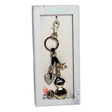 Disney Mickey Mouse Bag Charm Key Ring Crystal Heart Purse Accessory Gold Box