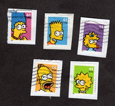 #4399-4403 The Simpson's Stamps, Used Se-Tenent Set of 5, 44 cent, On Paper