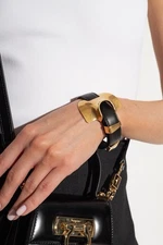 Salvatore Ferragamo Leather Bracelet Brass Hardware Adjustable Black Retail $710