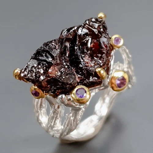 Handmade 12 ct+ Natural Garnet Ring 925 Sterling Silver Size 7 /R463763